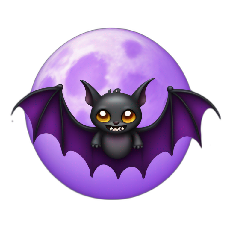 mad face black vampire bat purple wings flying in front of large dripping crescent moon emoji