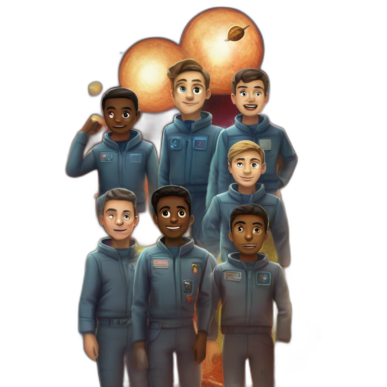 retro sci-fi spacecraft with boys emoji