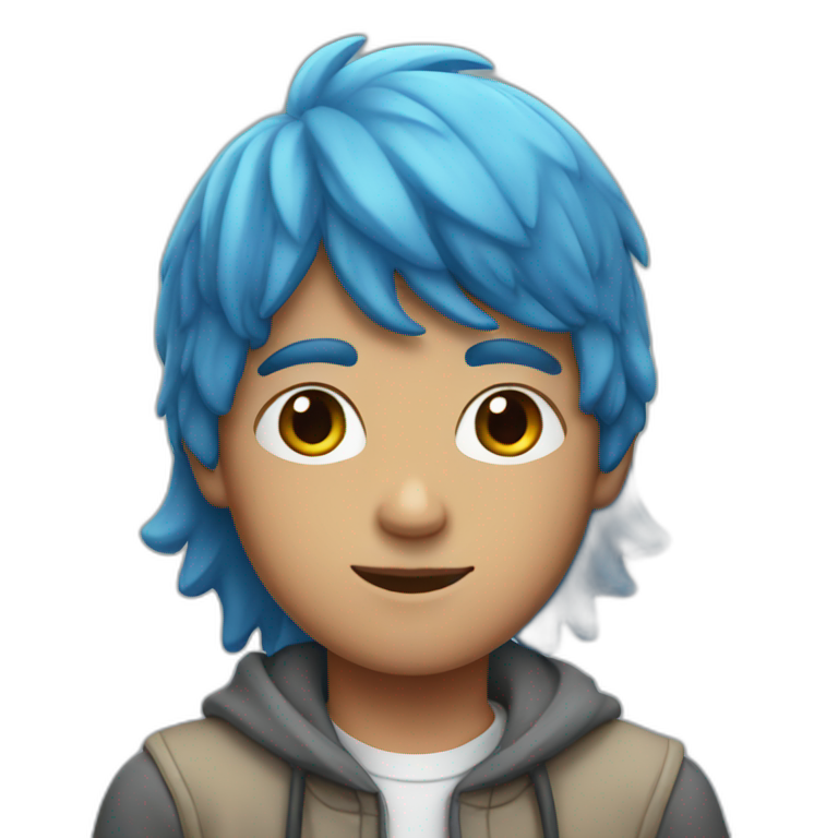a boy with blue hair, cap and sweater emoji