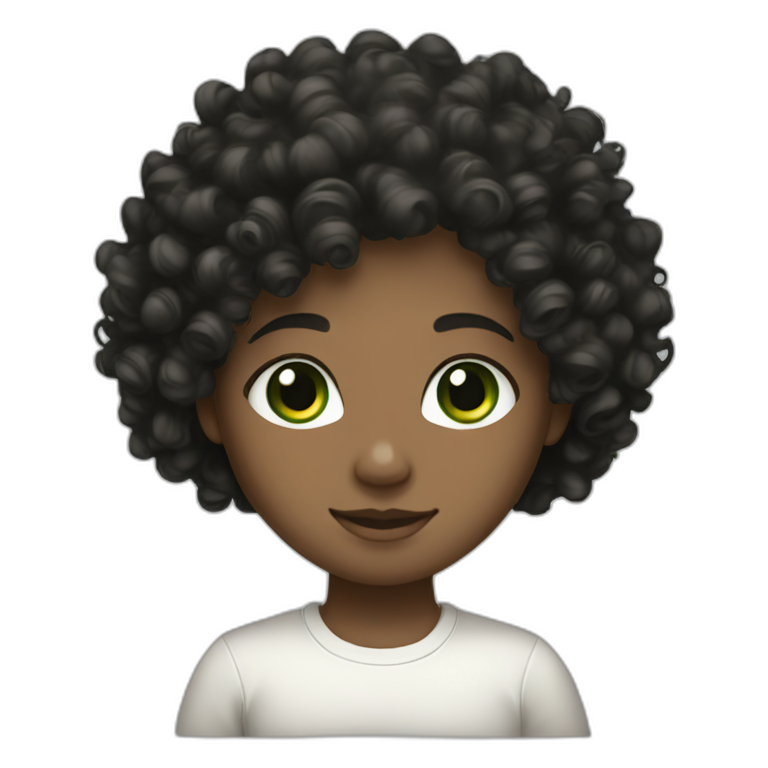 curly hair, black hair, white skin, green eyes emoji