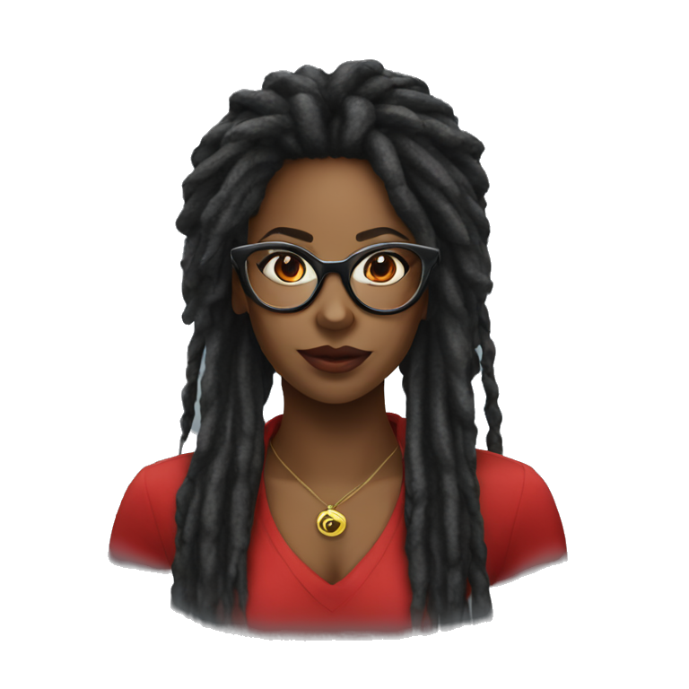 black woman with dreadlocks and red bayonetta glasses emoji AI Emoji Generator