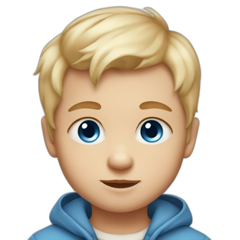 Baby boy with blond hair, blue eyes and a fox emoji
