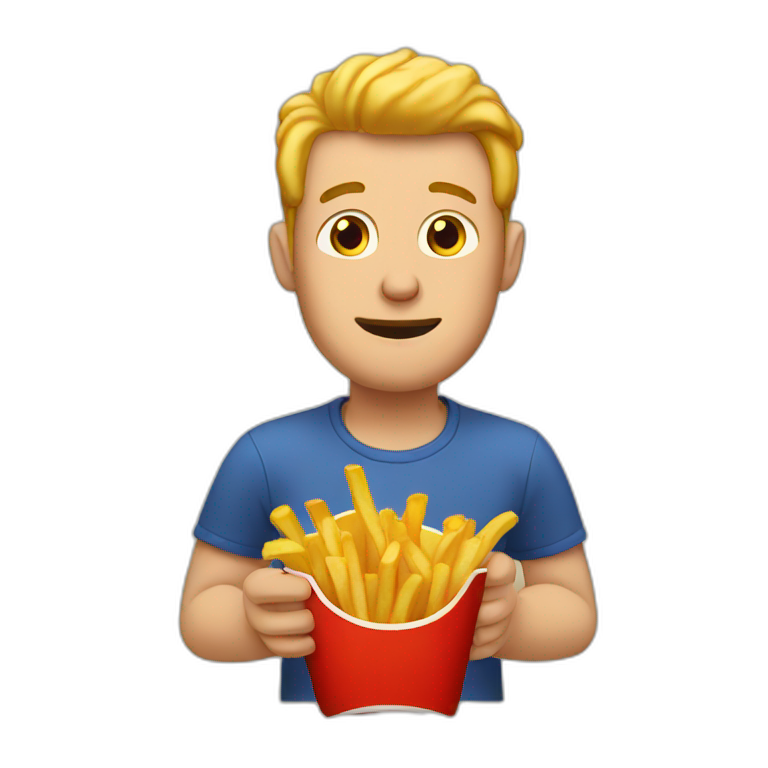 Man eating french fries emoji