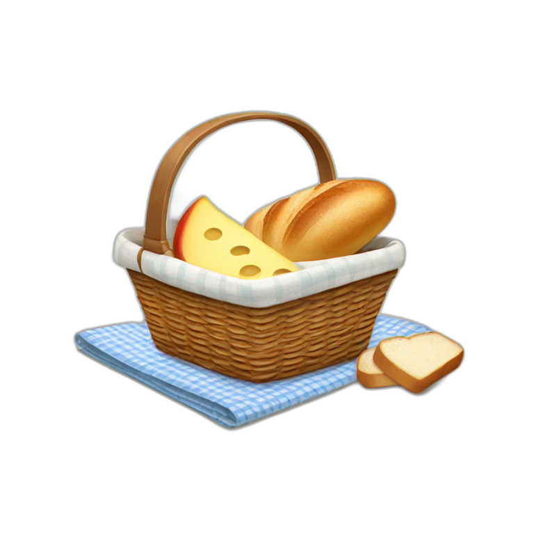 picnic basket with bread, cheese, and apple, with napkin  emoji