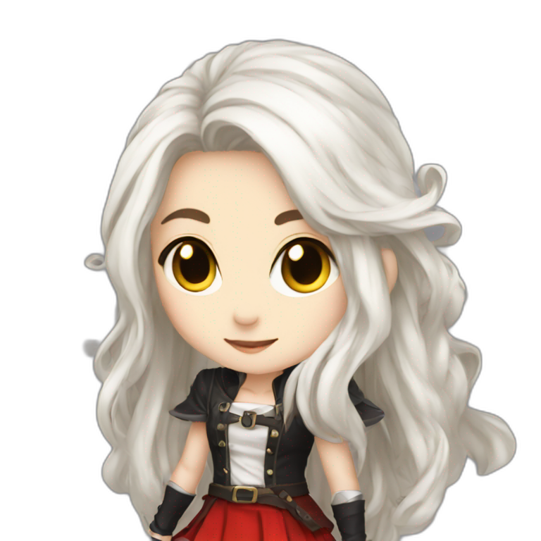 rpg-girl-with-long-white-hair-and-red-skirt and black tights like chibi emoji