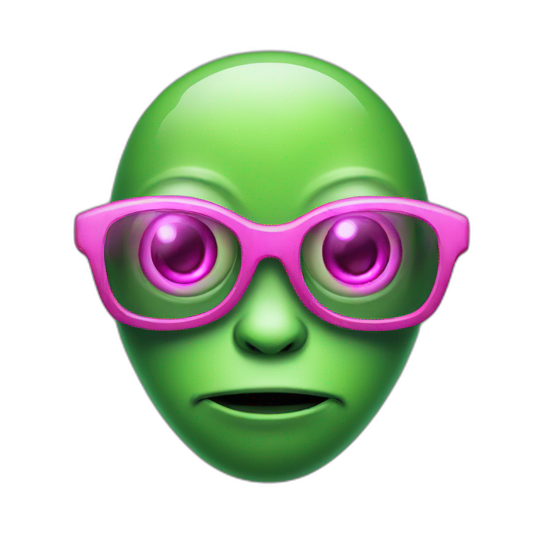 Green alien with pink glasses emoji