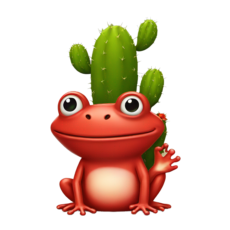 red frog holding cactus emoji