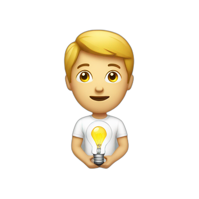 man with white tshirt thinking light bulb emoji