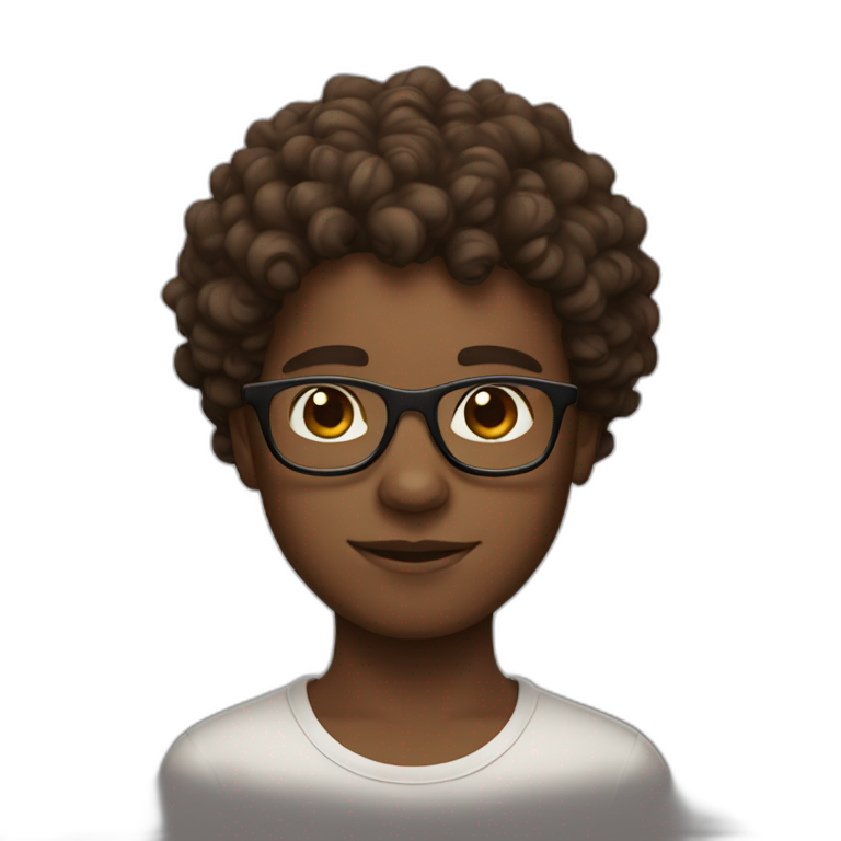 brown with curly hair boy, with glasses and white skin emoji