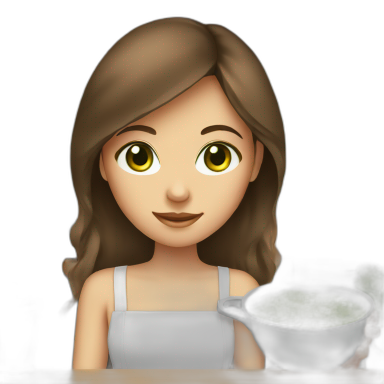 girl with brown hair and green eyes cooking emoji