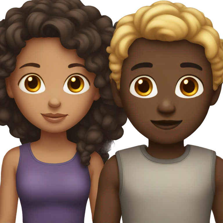 dark skin girl and light skin boy emoji