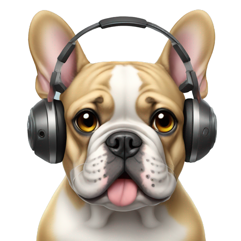 French bulldog with headphones and mad face  emoji