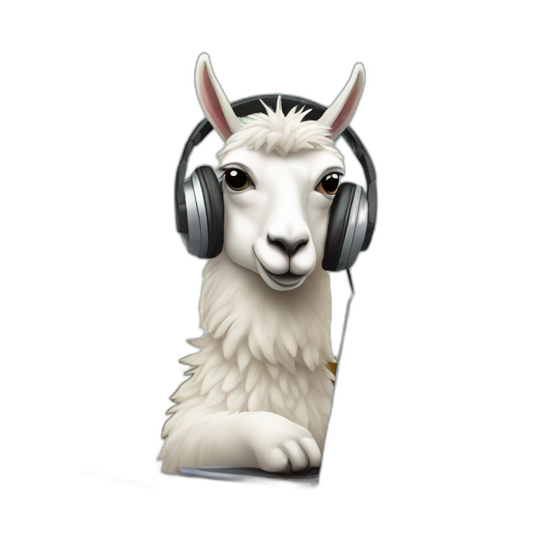 lama in headphones at the computer emoji