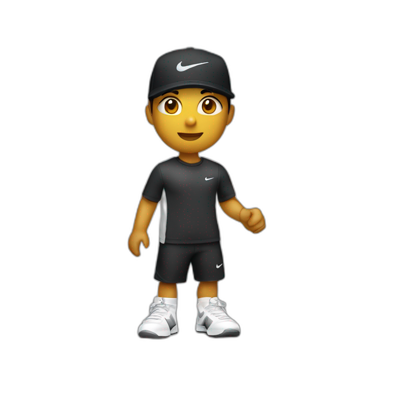 Huy with earphones, médium short hair black, AND Nike Cap  emoji