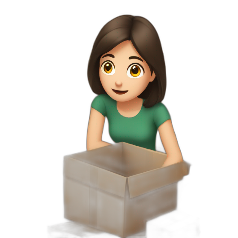 Brunette girl overwhelmed by lots of boxes emoji