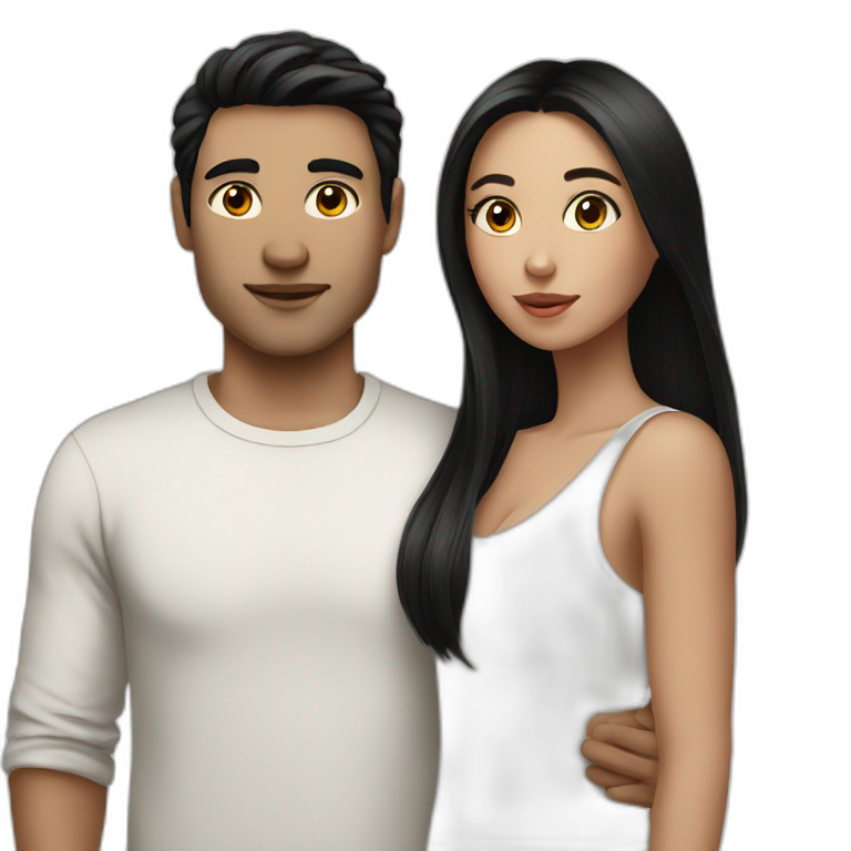 White skin Couple together having black hair emoji