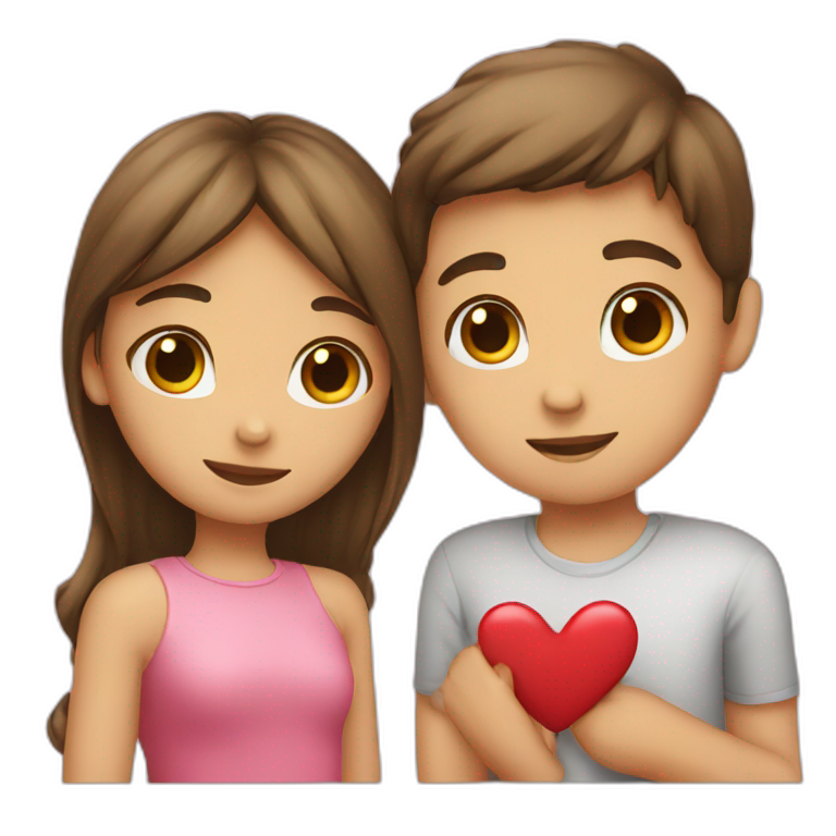 Girl showing heart emoji to boy emoji