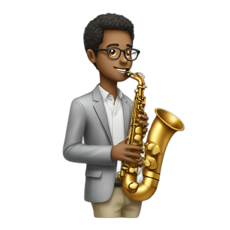 young man glasses saxophone emoji