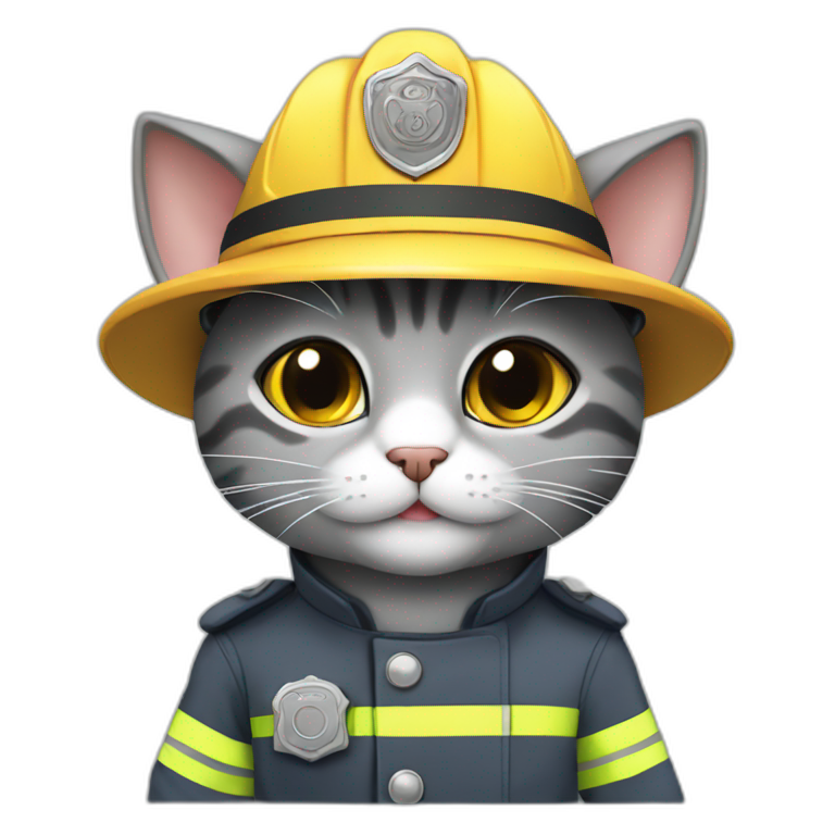 cute grey cat in a fireman uniform emoji