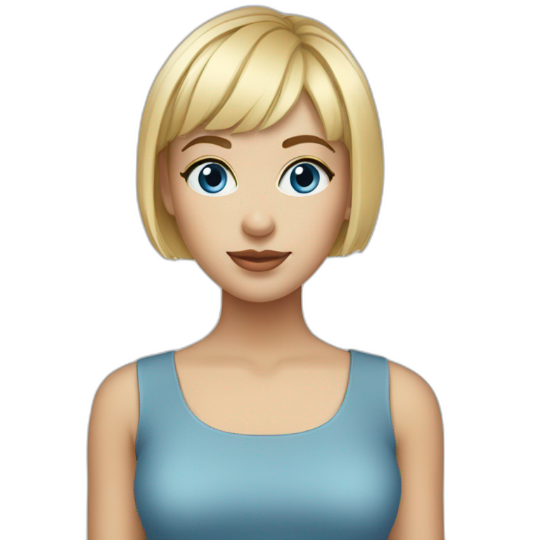 blonde girl with blue eyes and pixie bangs short hair emoji