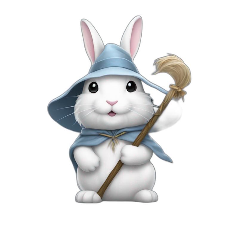 Gandalf the white bunny with staff and hat emoji
