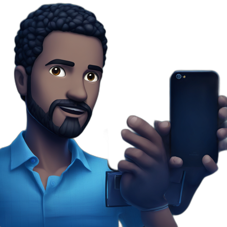 bearded boy holding cellphone emoji