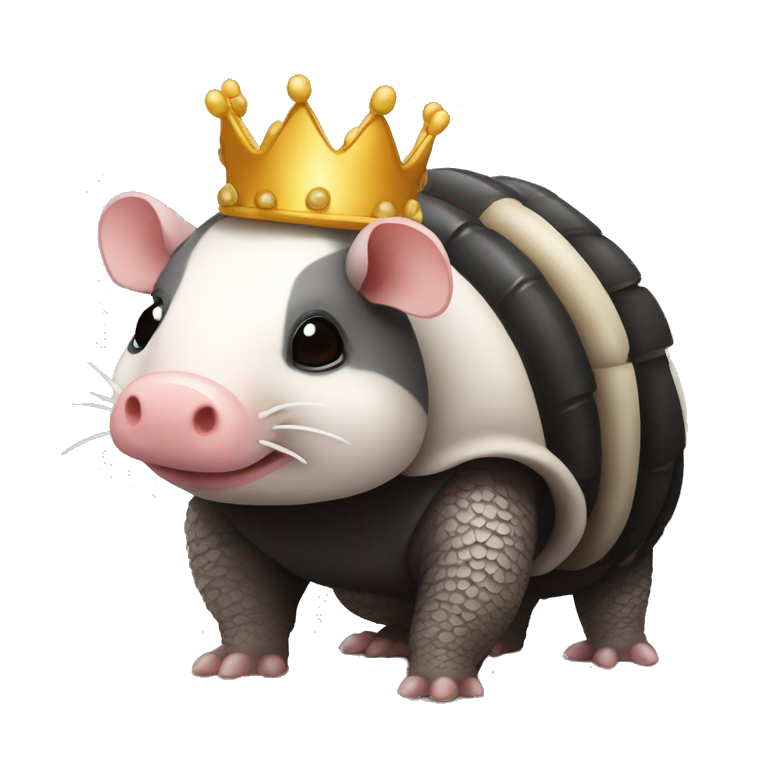Black piebald chubby round armadillo pig panda centipede armadillo wearing a crown emoji