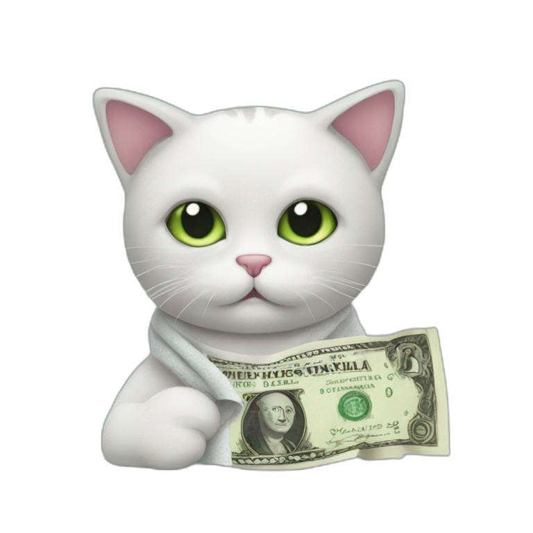 cat with a towel and a dollar bill and a towel emoji
