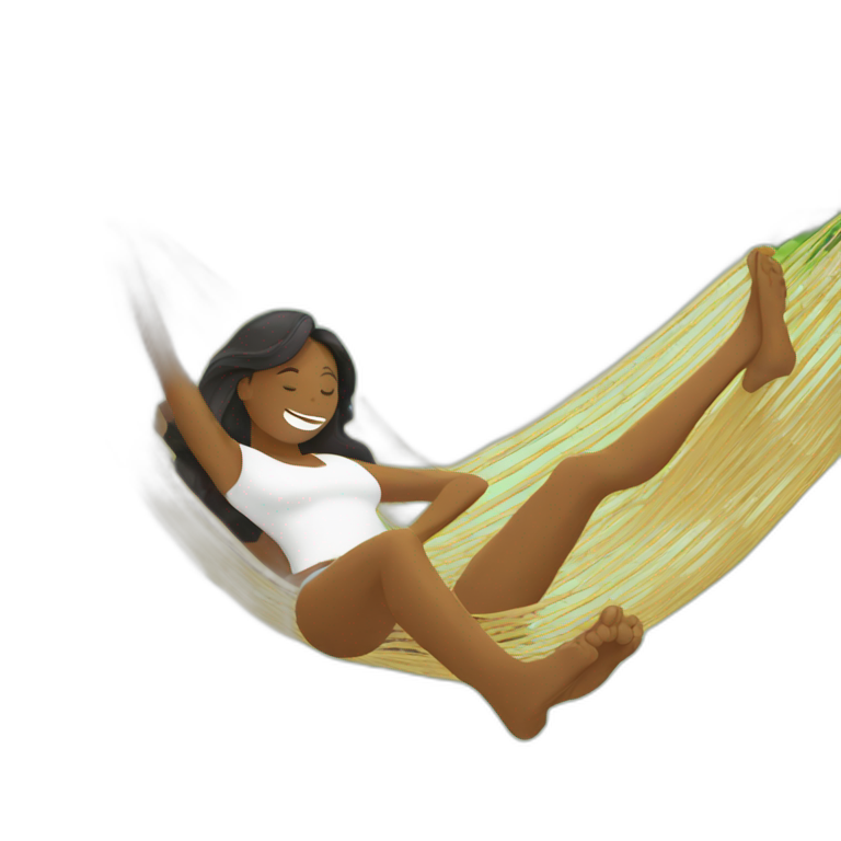 a man is laying in hammock and a woman is fanning him with palm leaves emoji