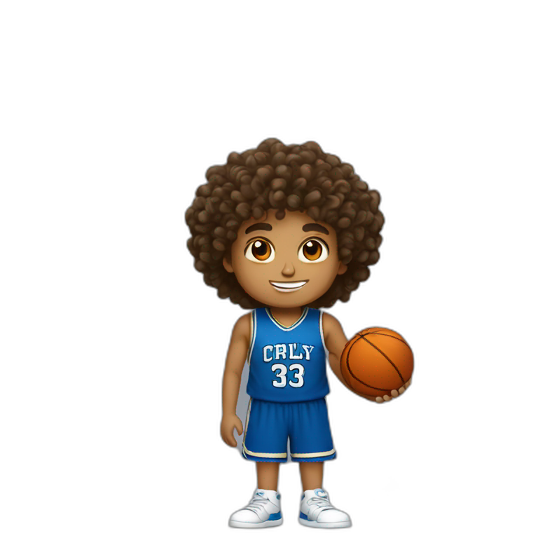Curly haired boy with long hair basketball emoji