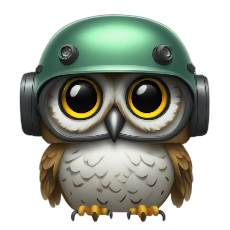 Owl with night vision device in helmet emoji