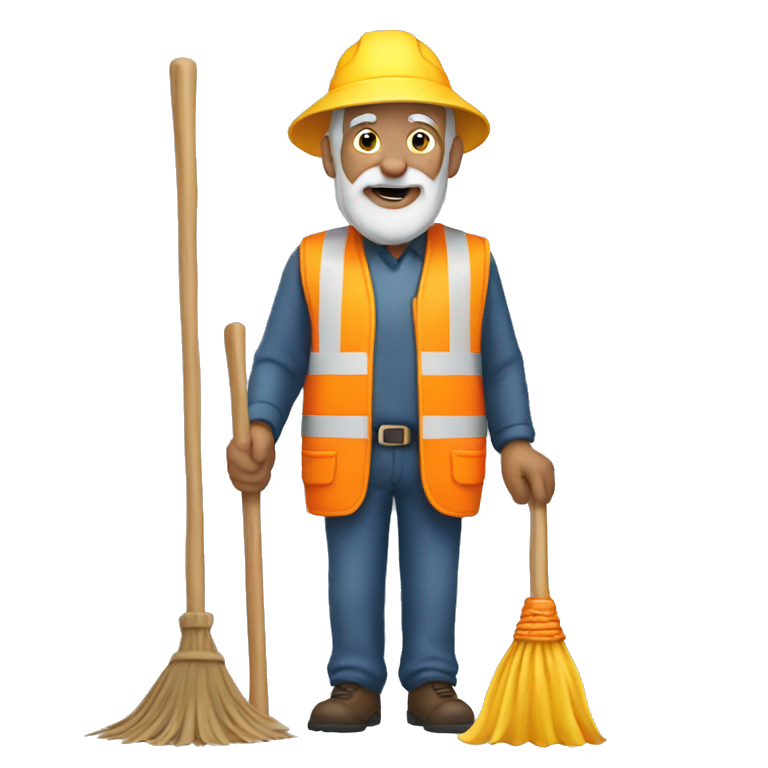 Old man wearing safety vest with a broom emoji
