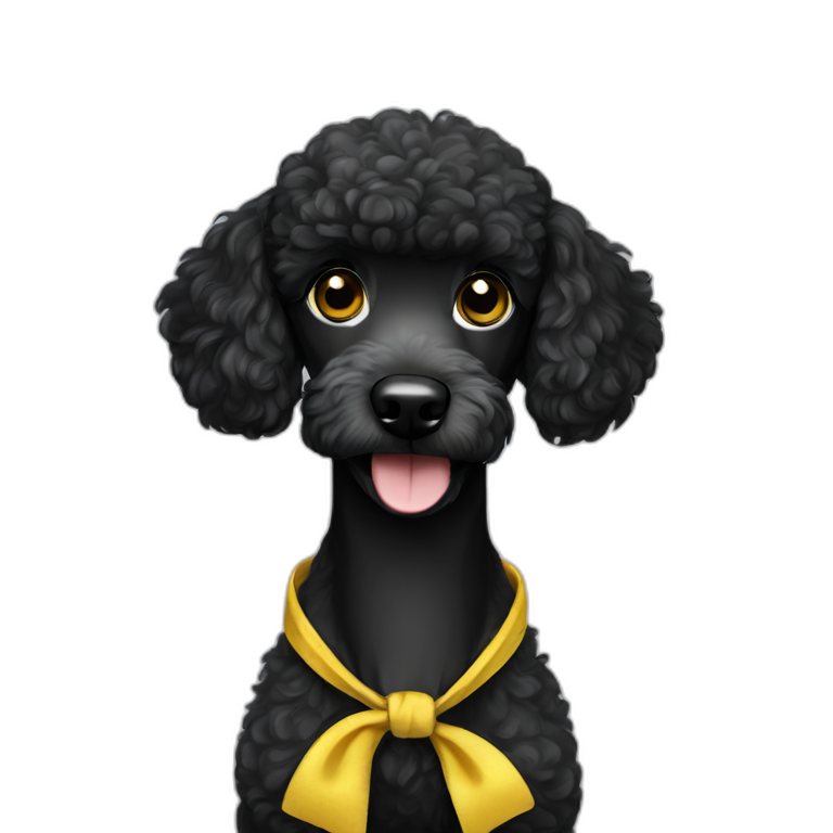 A single black poodle with a short nose and short hair and a yellow bandana emoji