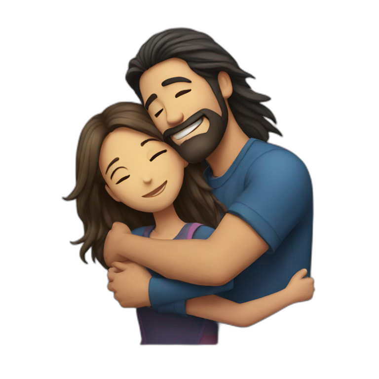 Man long hair hugging a girl emoji