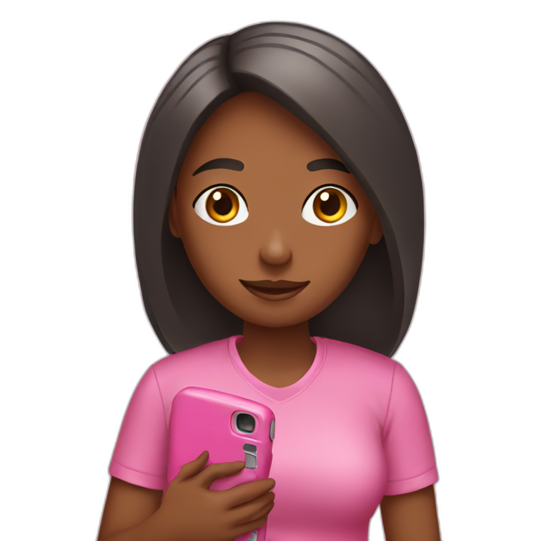a girl holding a pink cell phone emoji