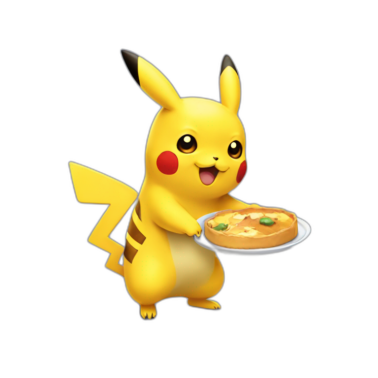 Pikachu holding a plate with number twenty-two emoji