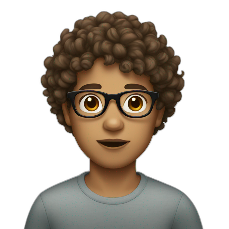 boy with curly brown hair big lips and black glasses emoji