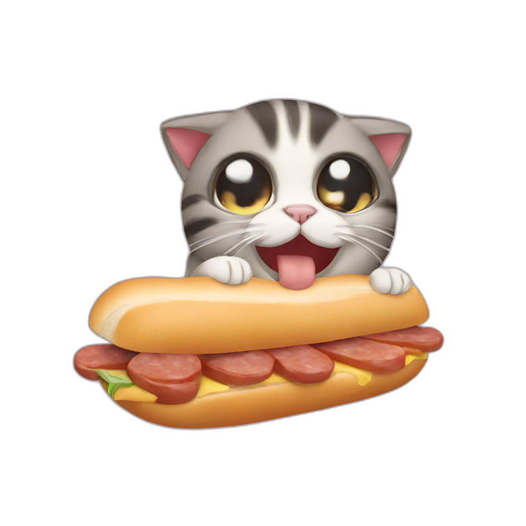 cat eating a sausage sandwich emoji