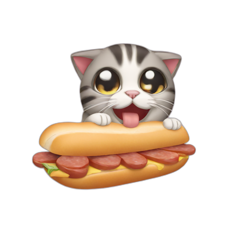 cat eating a sausage sandwich emoji AI Emoji Generator