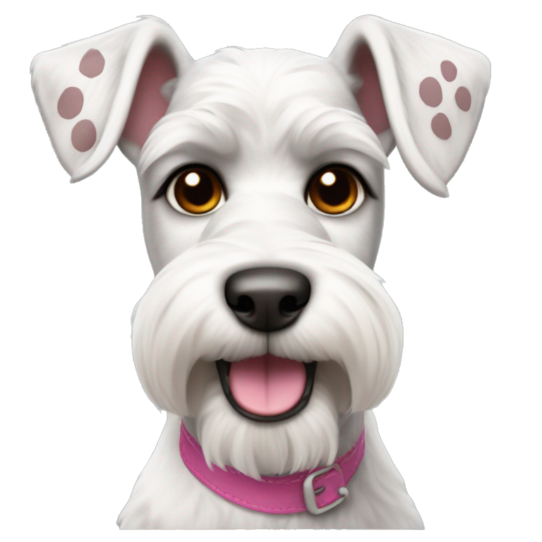 White Schnauzer dog with brown ears and a nose with pink and black spots emoji