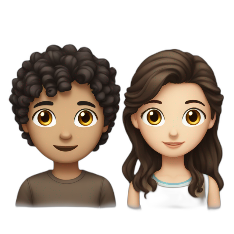 girl with long, straight brown hair and blue eyes and a boy with black short curly hair and brown eyes emoji