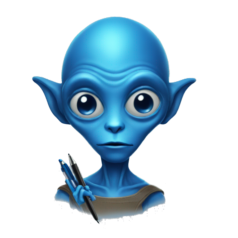 Blue alien with a pen emoji