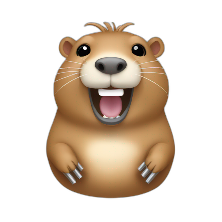Laughing capybara with stainless steel tubes emoji