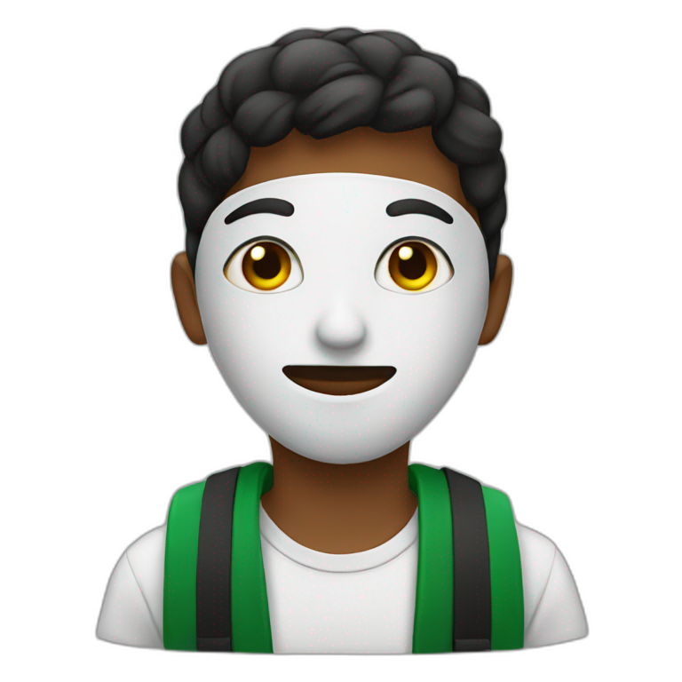 A boy wearing a Palestine mask emoji