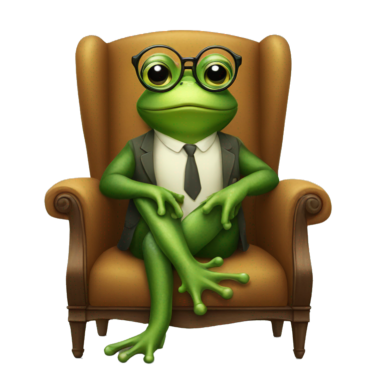 Anthropomorphic Frog wearing glasses sitting down on a chair emoji