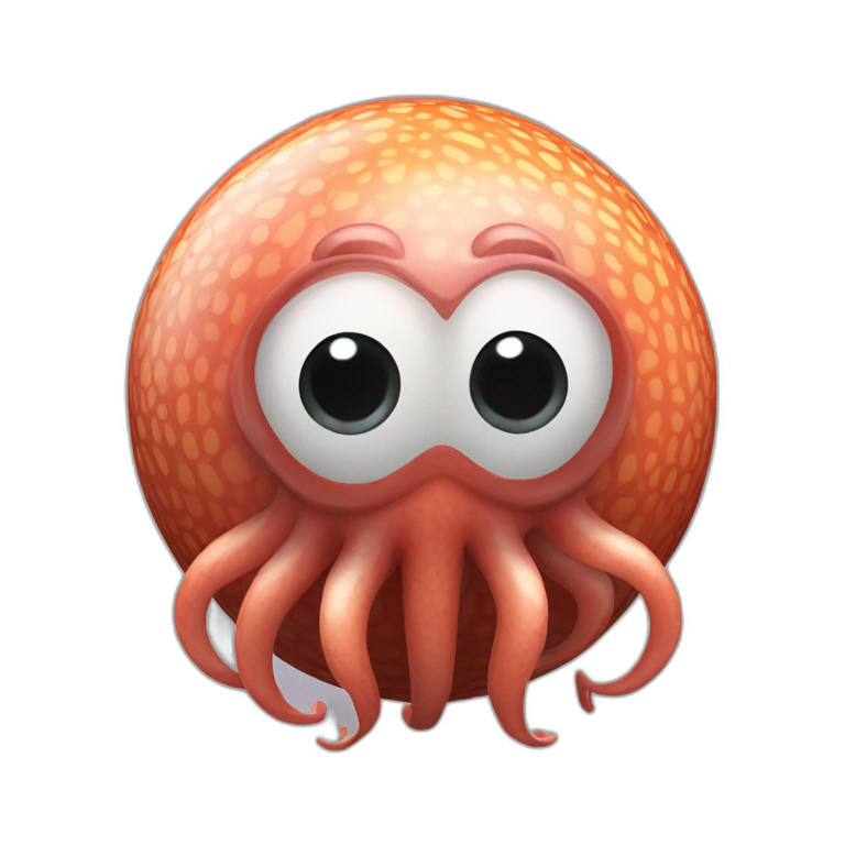 3d sphere with a cartoon Squid skin texture with big calm eyes emoji