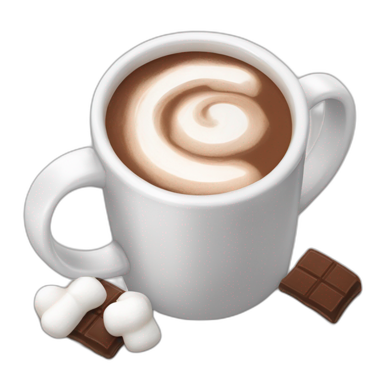 mug of hot chocolate with marshmallows and whipped cream emoji