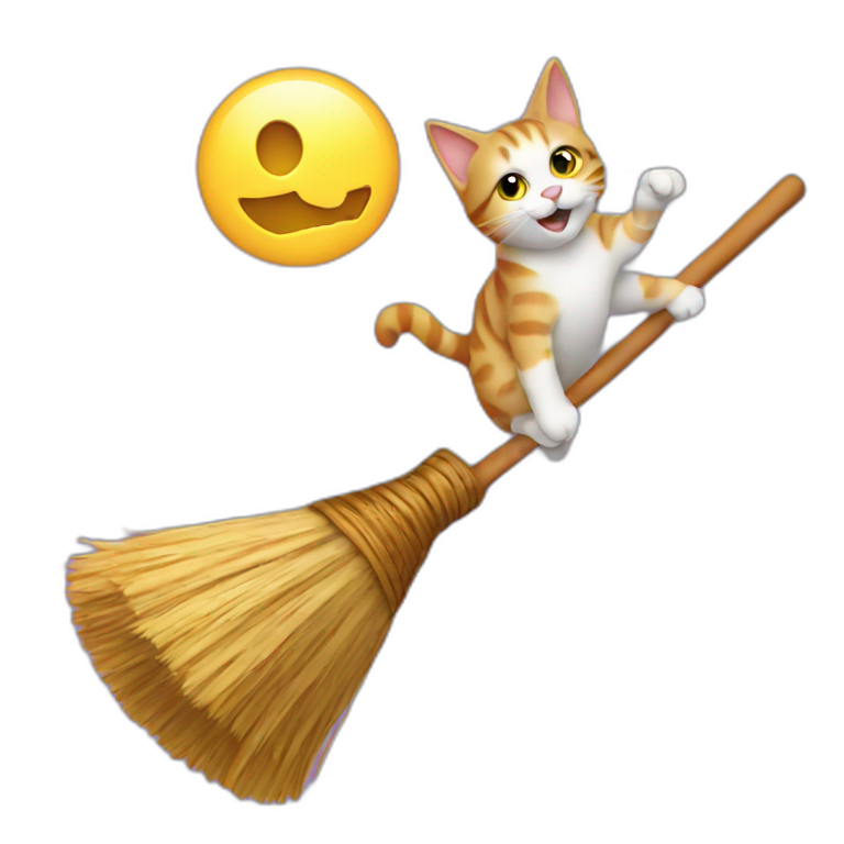 A cat on a flying broom emoji