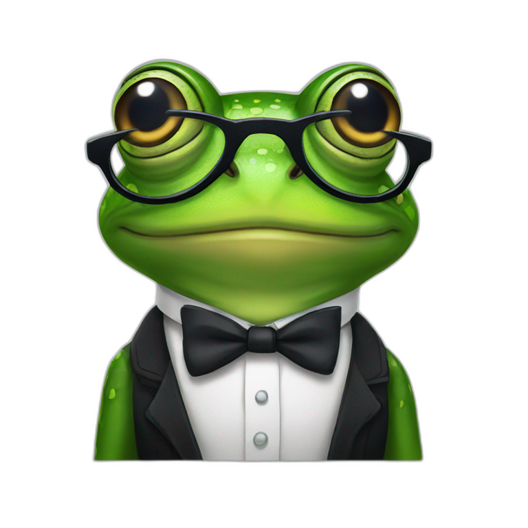 a frog wearing glasses and bow-tie emoji