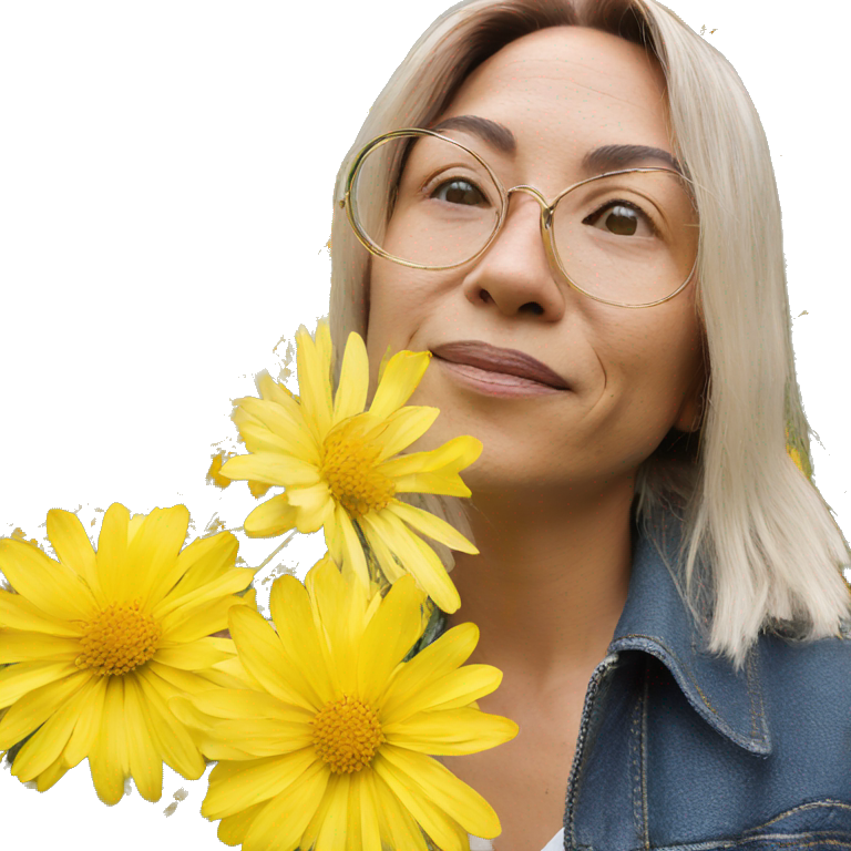 solo portrait with yellow flower emoji